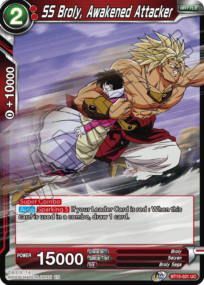 SS Broly, Awakened Attacker BT15-021 card from Saiyan Showdown