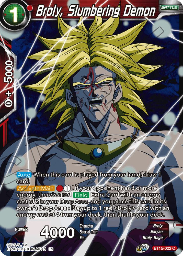 Broly, Slumbering Demon BT15-022 card from Saiyan Showdown