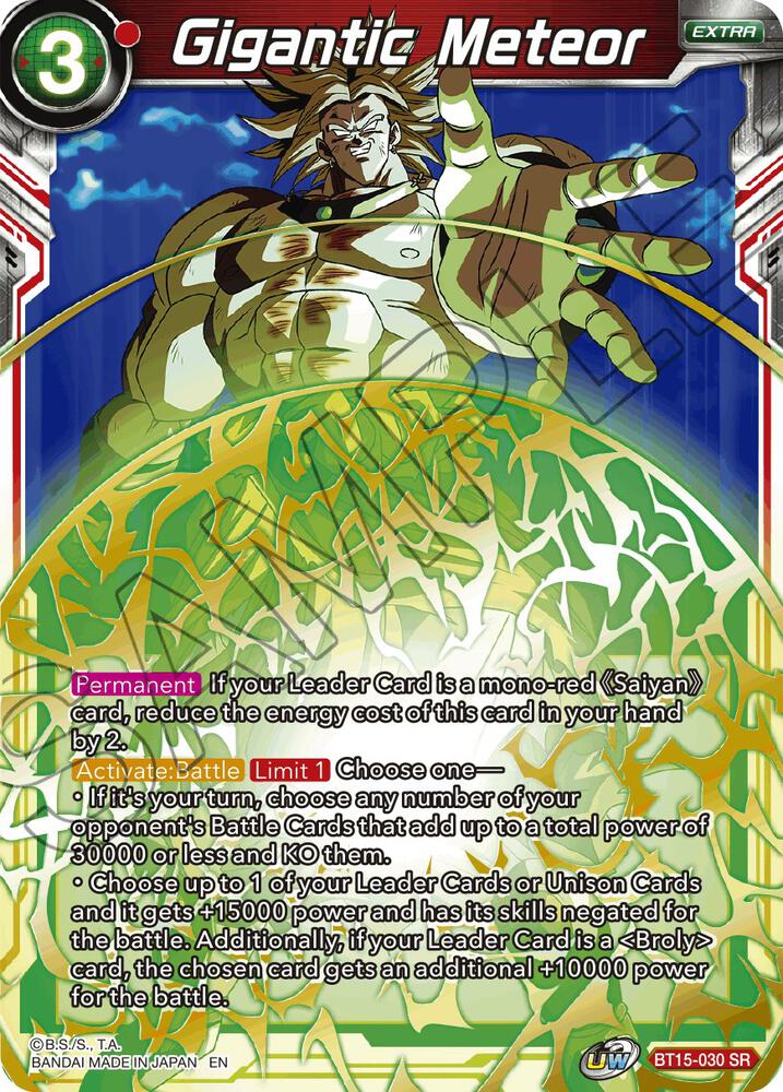 Gigantic Meteor BT15-030 card from Saiyan Showdown
