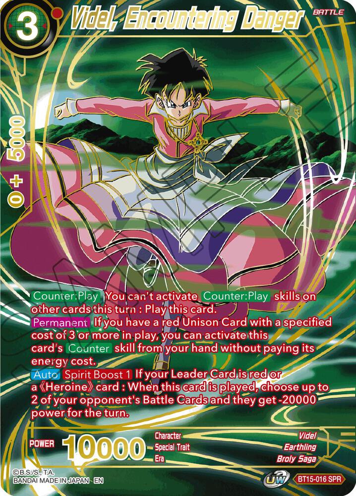 Videl, Encountering Danger (SPR) BT15-016 card from Saiyan Showdown