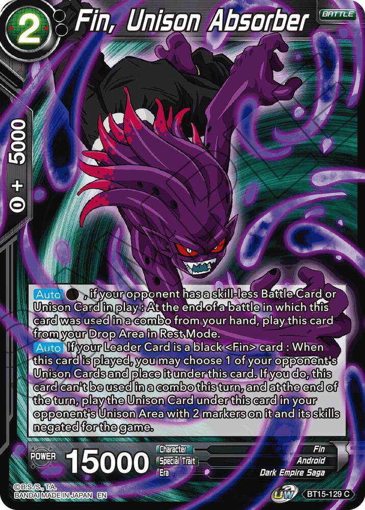 Fin, Unison Absorber BT15-129 card from Saiyan Showdown