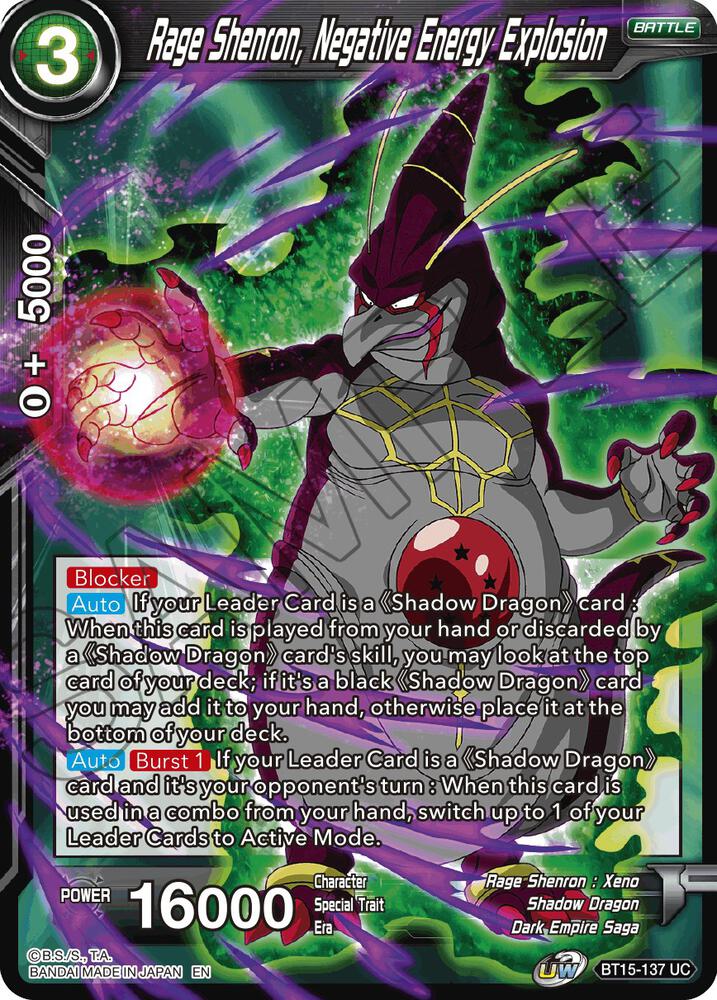 Rage Shenron, Negative Energy Explosion BT15-137 card from Saiyan Showdown