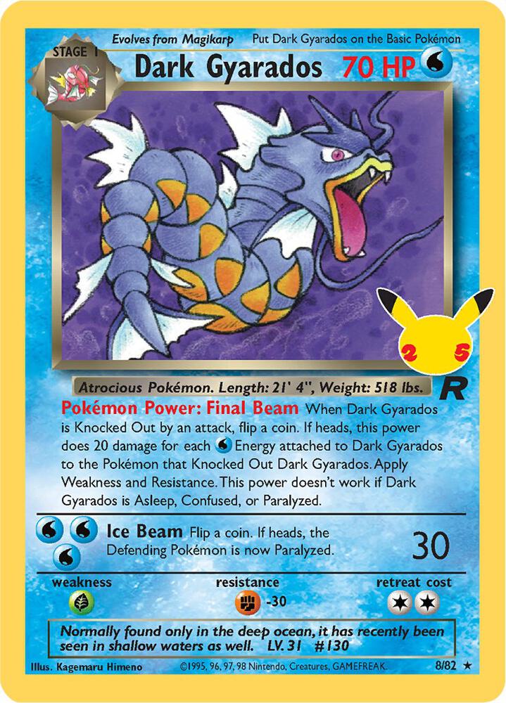 Dark Gyarados 8/82 card from Celebrations: Classic Collection
