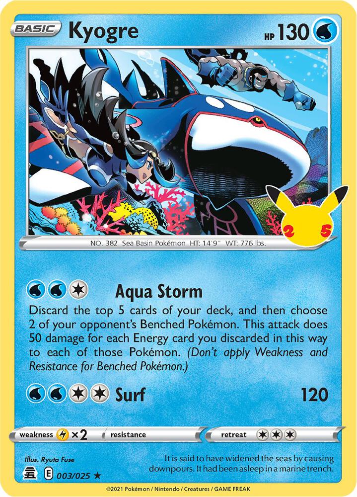 Kyogre 003/025 card from Celebrations