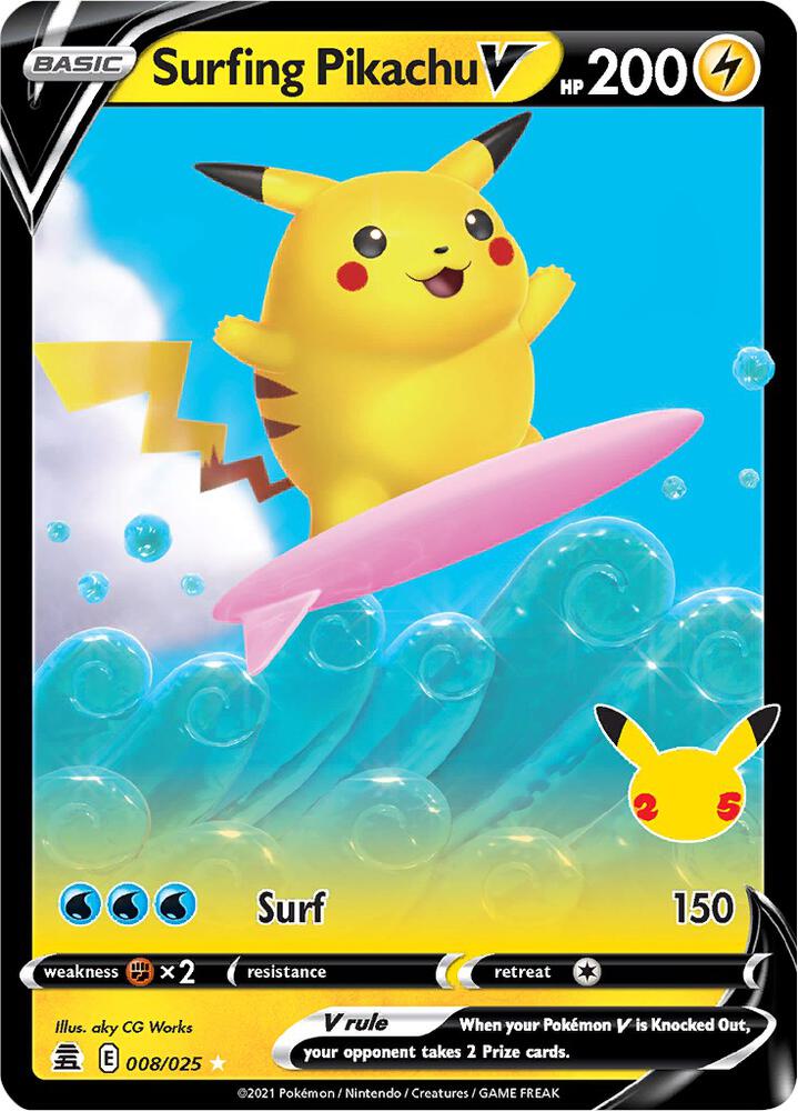 Surfing Pikachu V 008/025 card from Celebrations
