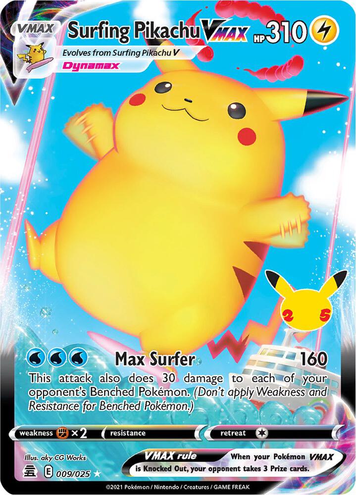 Surfing Pikachu VMAX 009/025 card from Celebrations