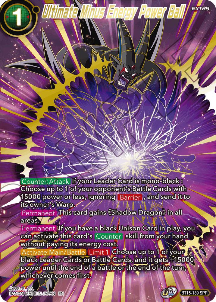 Ultimate Minus Energy Power Ball (SPR) BT15-139 card from Saiyan Showdown