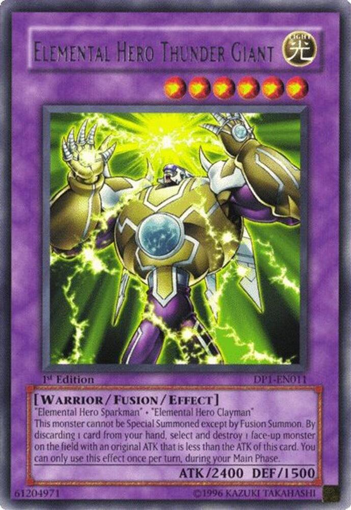 Elemental Hero Thunder Giant DP1-EN011 card from Duelist Pack 1: Jaden Yuki
