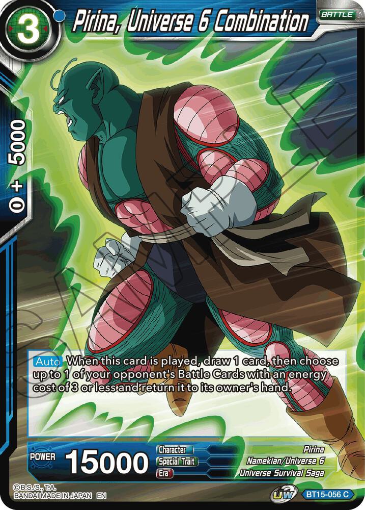 Pirina, Universe 6 Combination BT15-056 card from Saiyan Showdown