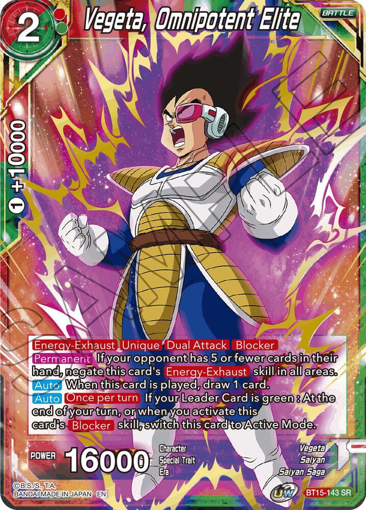 Vegeta, Omnipotent Elite BT15-143 card from Saiyan Showdown