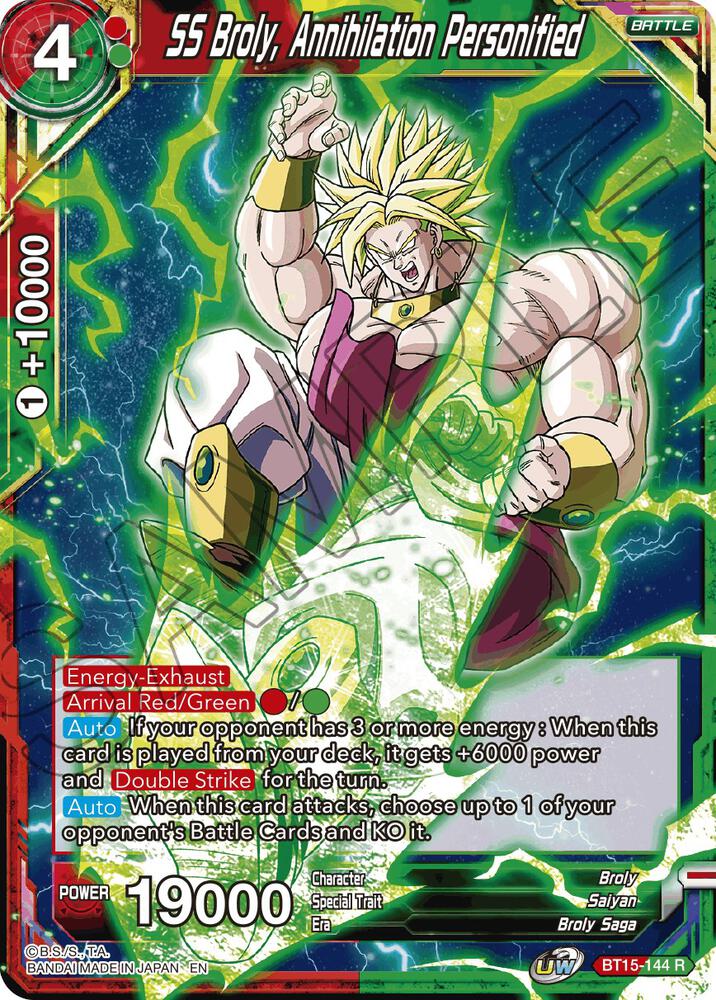 SS Broly, Annihilation Personified BT15-144 card from Saiyan Showdown