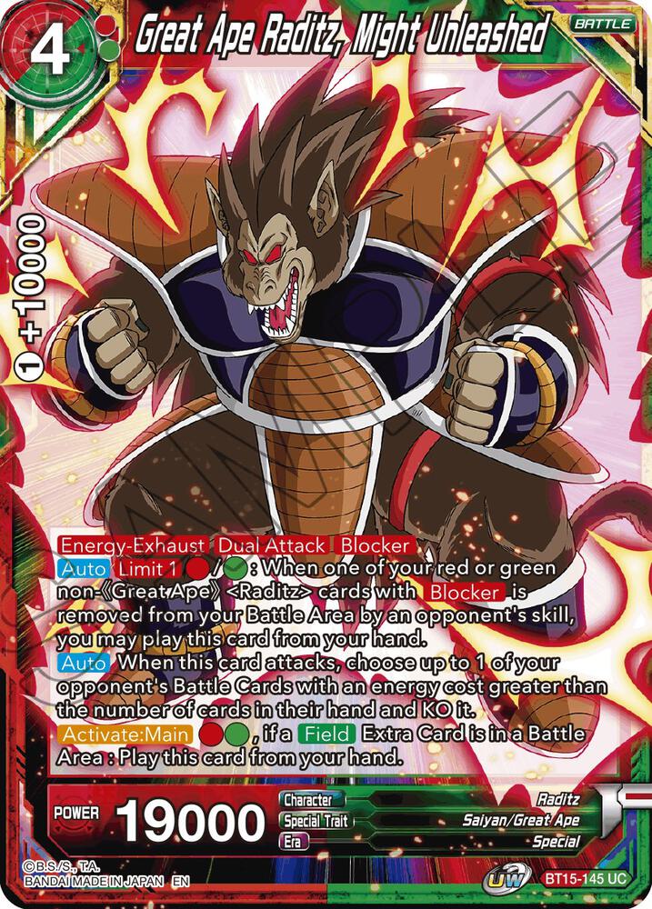 Great Ape Raditz, Might Unleashed BT15-145 card from Saiyan Showdown