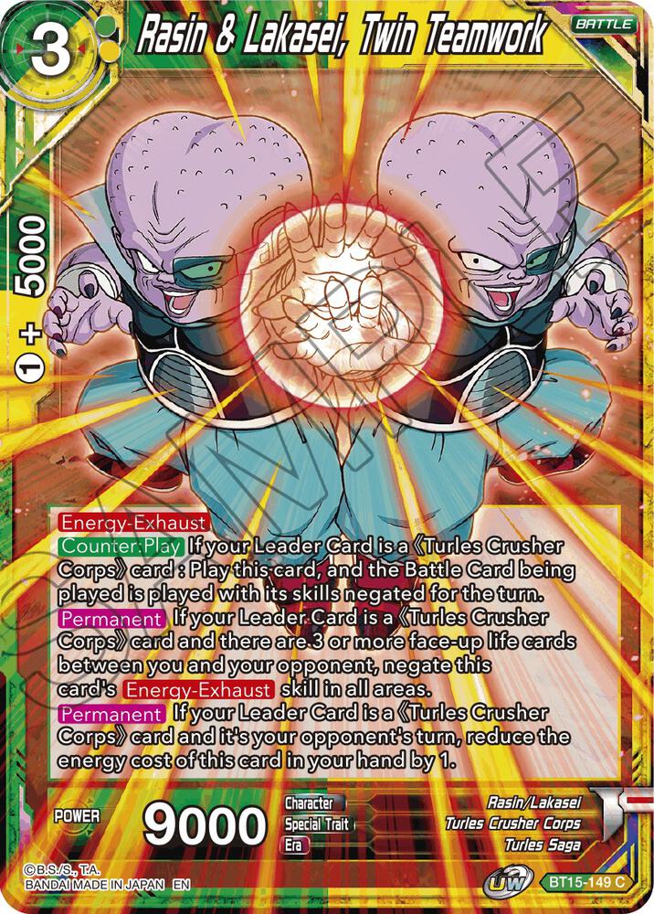 Rasin & Lakasei, Twin Teamwork BT15-149 card from Saiyan Showdown