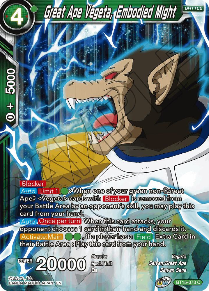 Great Ape Vegeta, Embodied Might BT15-073 card from Saiyan Showdown