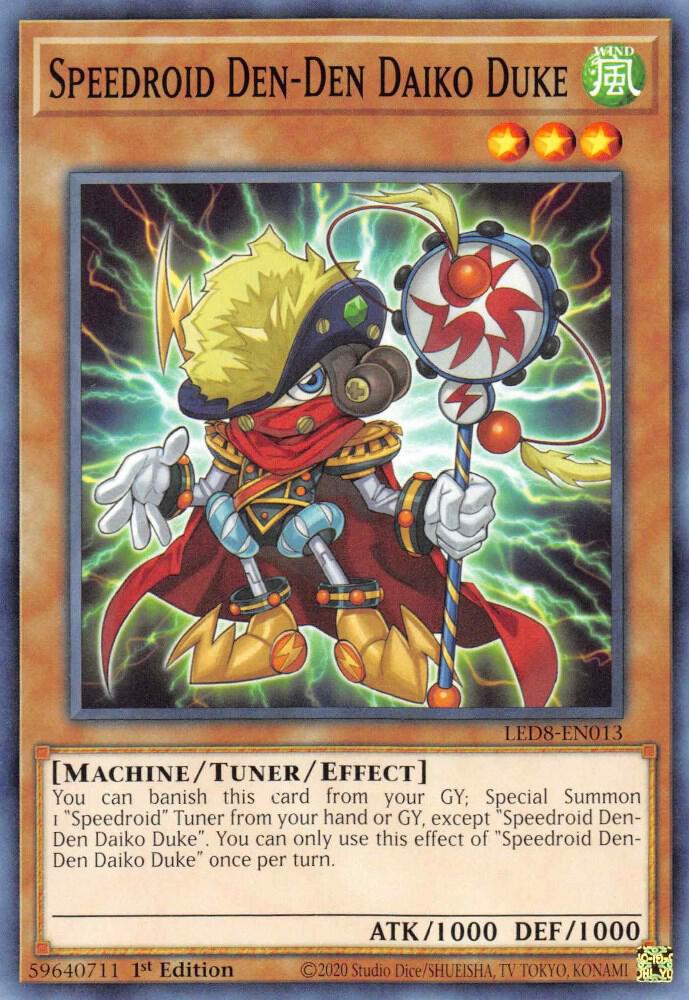Speedroid Den-Den Daiko Duke LED8-EN013 card from Legendary Duelists: Synchro Storm