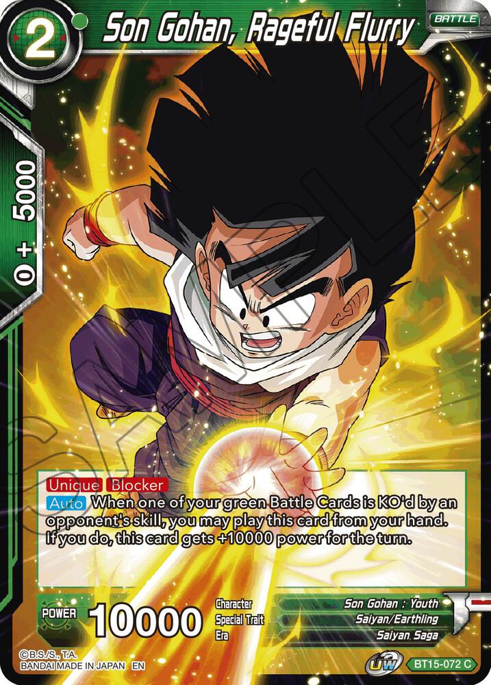Son Gohan, Rageful Flurry BT15-072 card from Saiyan Showdown