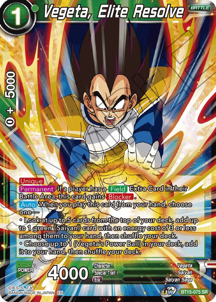 Vegeta, Elite Resolve BT15-075 card from Saiyan Showdown