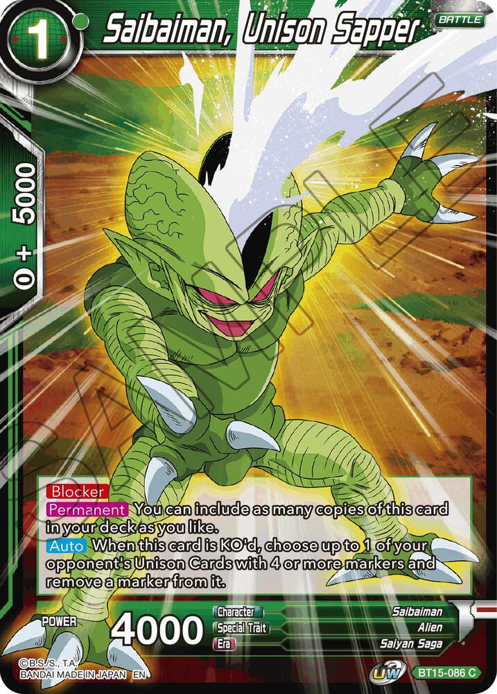 Saibaiman, Unison Sapper BT15-086 card from Saiyan Showdown