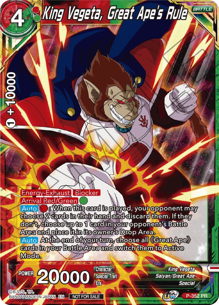 King Vegeta, Great Ape's Rule P-352 card from Tournament Promotion Cards