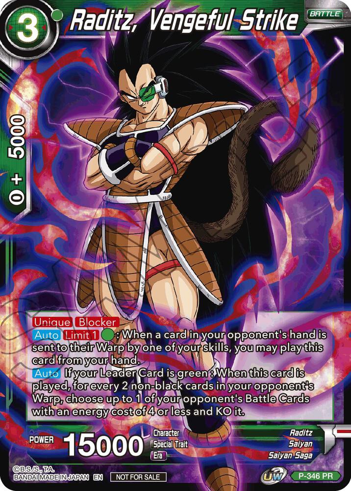 Raditz, Vengeful Strike P-346 card from Tournament Promotion Cards