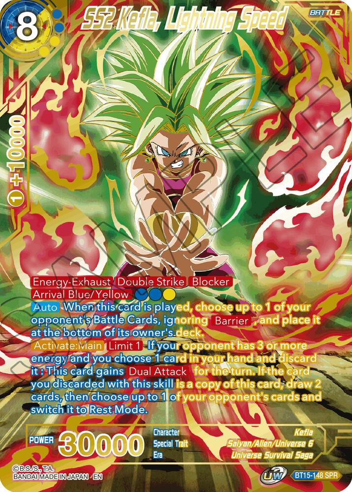 SS2 Kefla, Lightning Speed (SPR) BT15-148 card from Saiyan Showdown