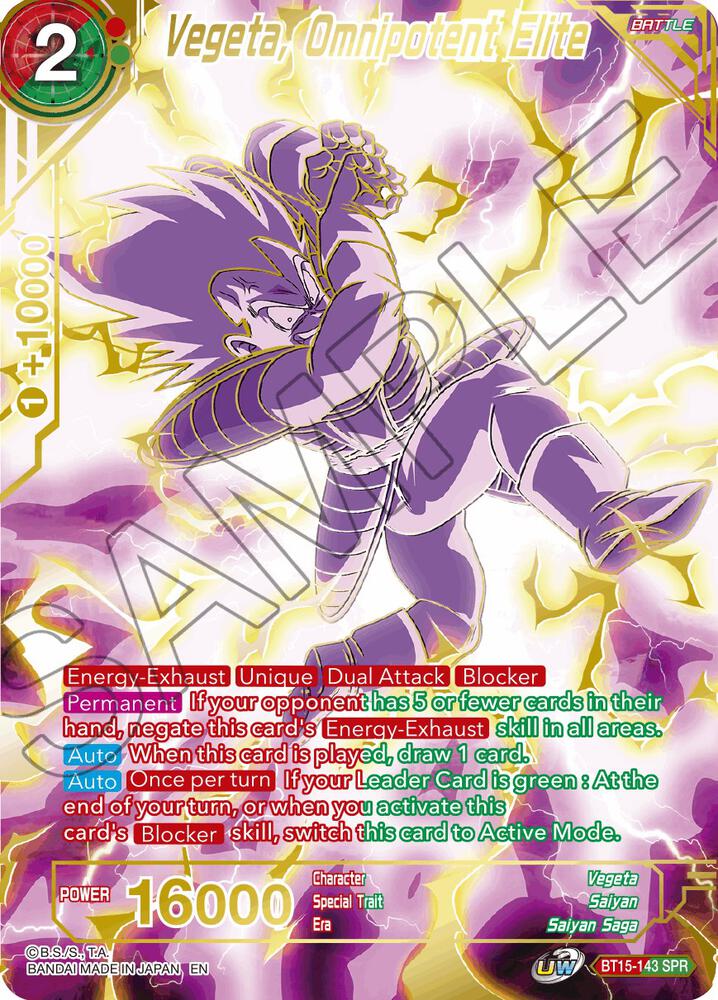 Vegeta, Omnipotent Elite (SPR) BT15-143 card from Saiyan Showdown
