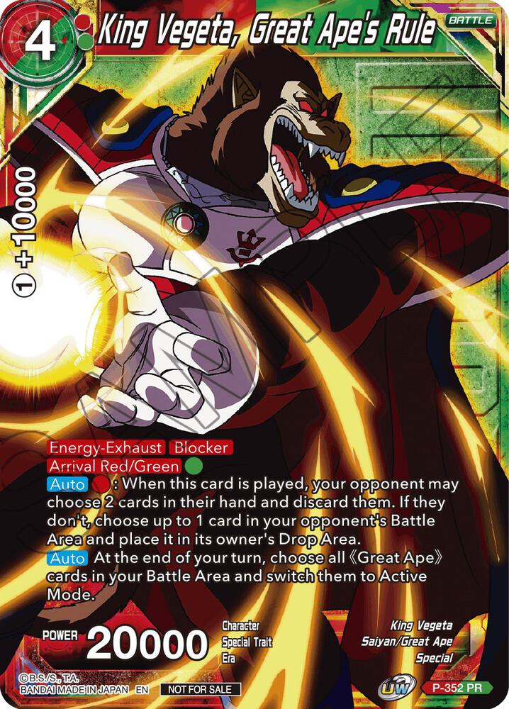 King Vegeta, Great Ape's Rule (Winner Stamped) P-352 card from Tournament Promotion Cards