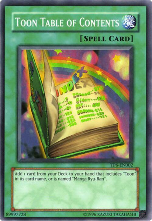Toon Table of Contents TP6-EN002 card from Tournament Pack 6