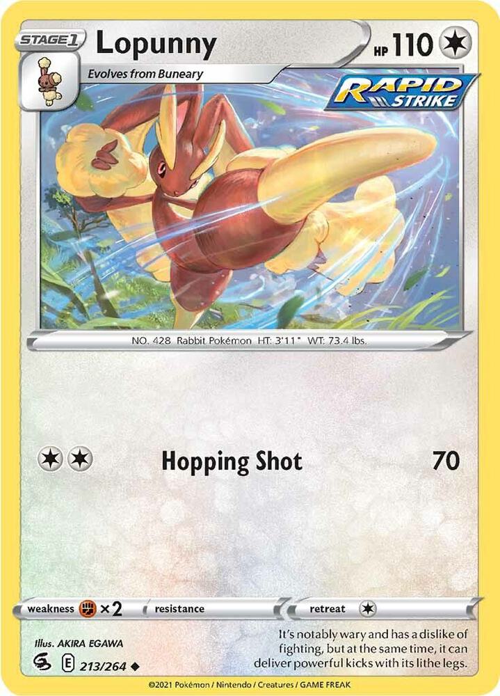 Lopunny 213/264 card from SWSH08: Fusion Strike