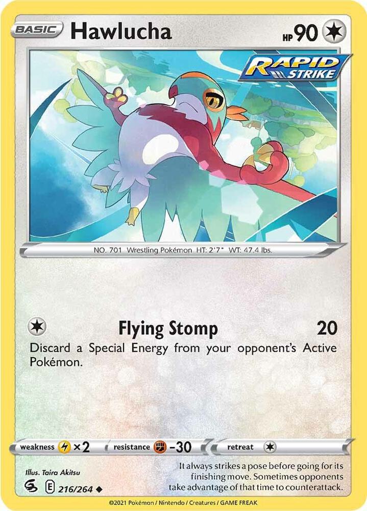 Hawlucha 216/264 card from SWSH08: Fusion Strike