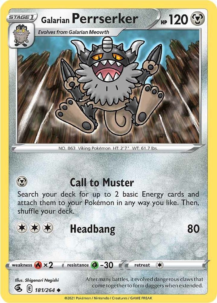 Galarian Perrserker 181/264 card from SWSH08: Fusion Strike