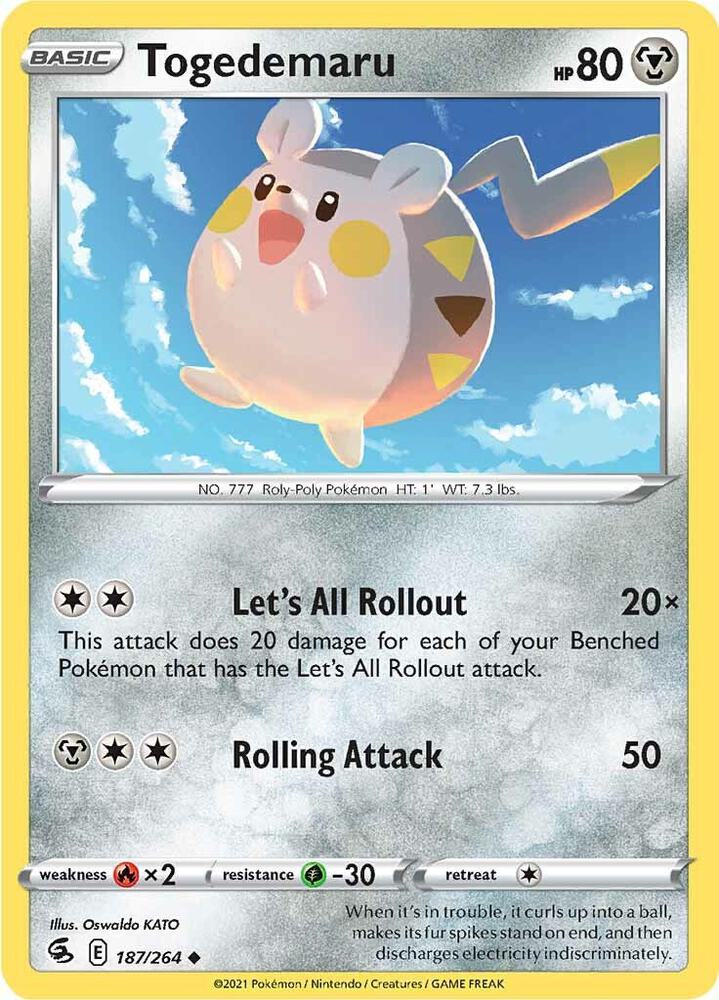 Togedemaru 187/264 card from SWSH08: Fusion Strike