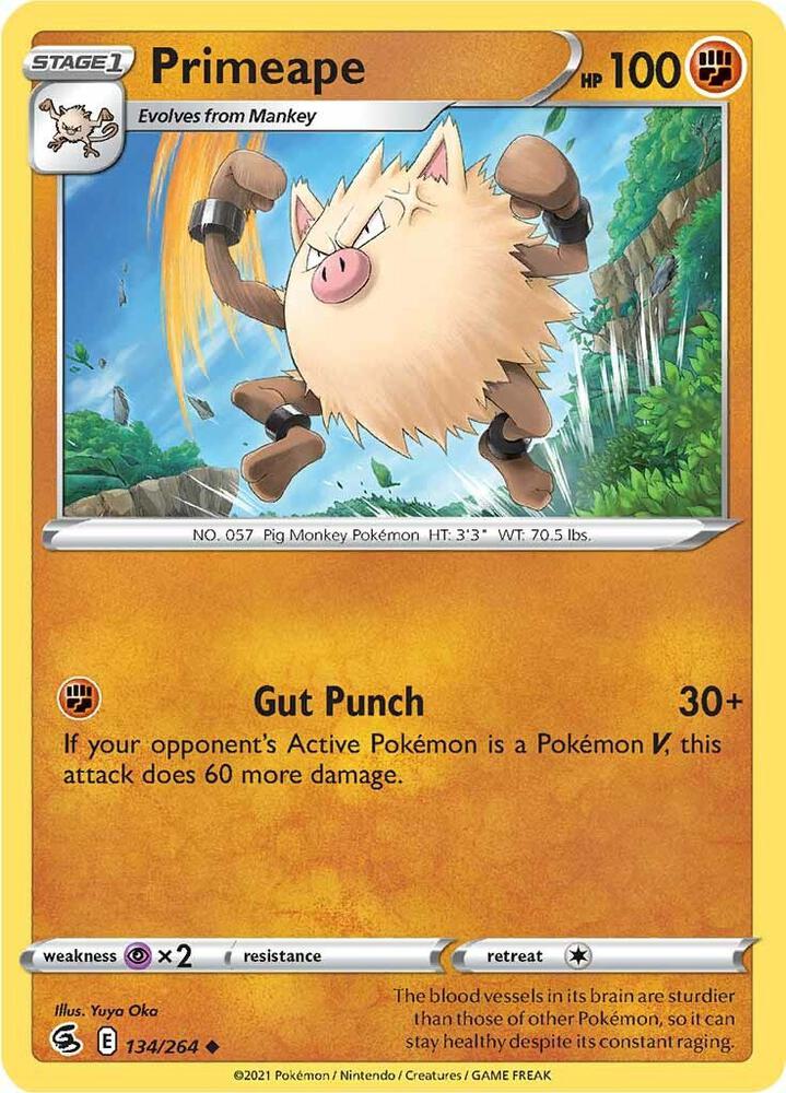 Primeape 134/264 card from SWSH08: Fusion Strike