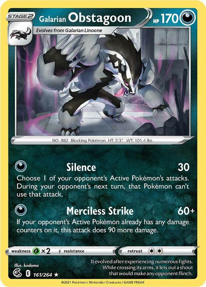 Galarian Obstagoon 161/264 card from SWSH08: Fusion Strike