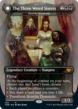 The Three Weird Sisters - Henrika Domnathi 335 card from Innistrad: Crimson Vow