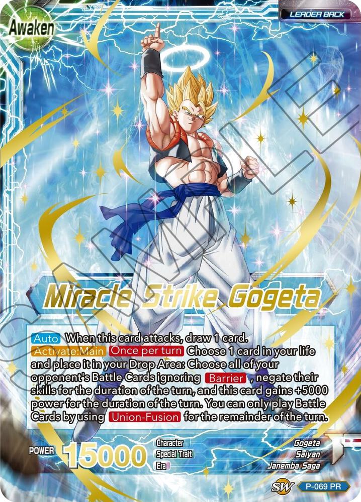 Son Goku & Vegeta // Miracle Strike Gogeta (Gold Stamped) P-069 card from Mythic Booster