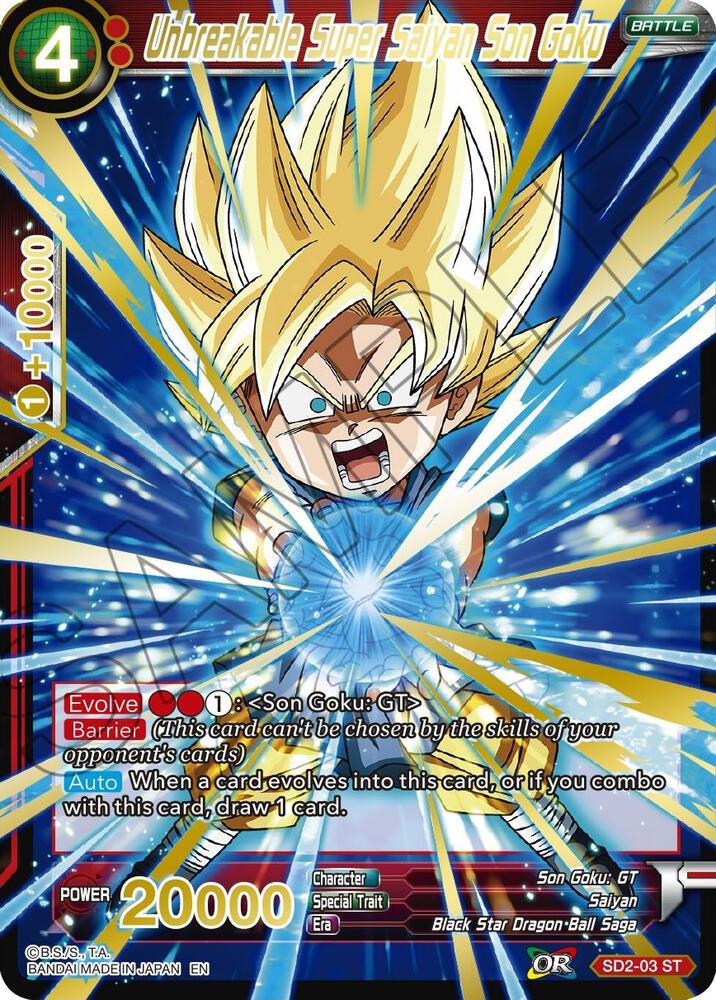 Unbreakable Super Saiyan Son Goku (Gold Stamped) SD2-03 card from Mythic Booster