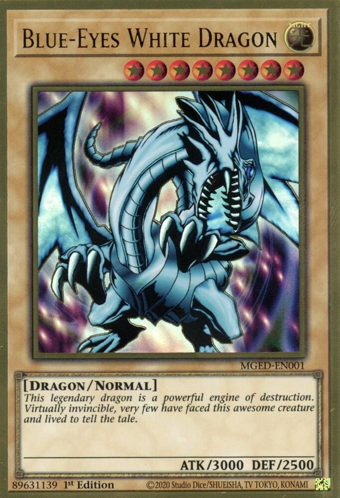 Blue-Eyes White Dragon MGED-EN001 card from Maximum Gold: El Dorado