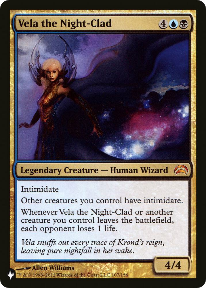 Vela the Night-Clad 107/156 card from The List Reprints