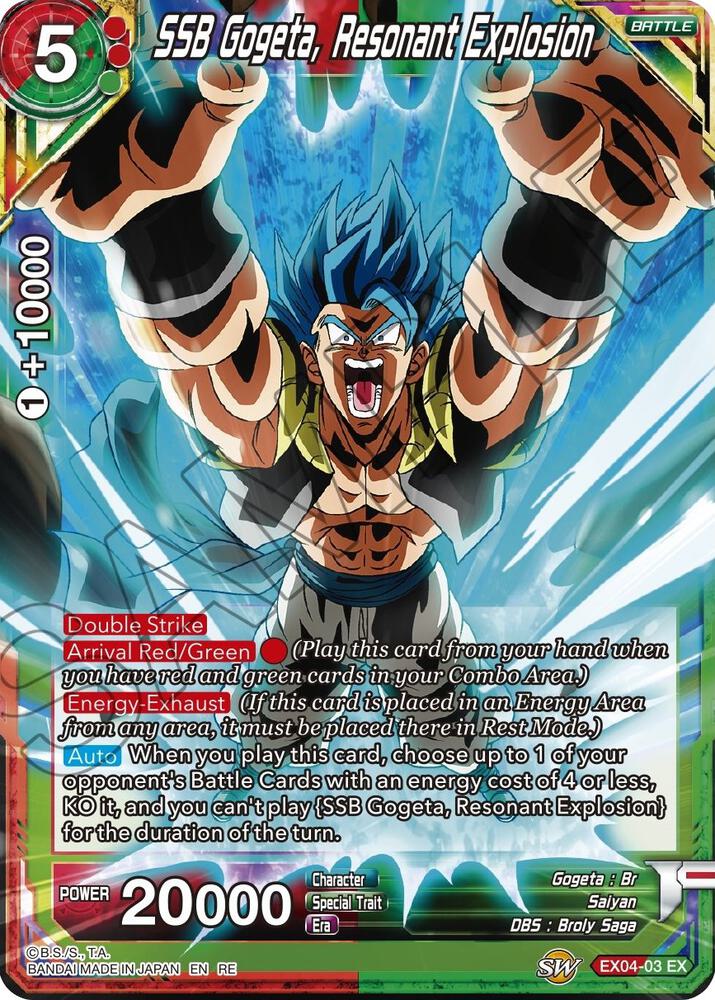 SSB Gogeta, Resonant Explosion EX04-03 card from Mythic Booster