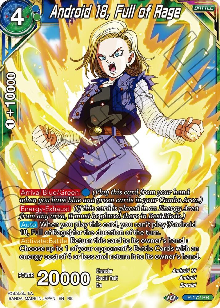 Android 18, Full of Rage P-172 card from Mythic Booster