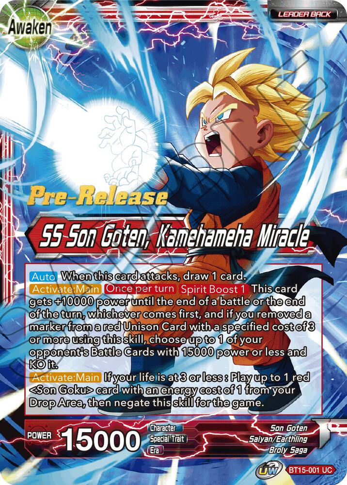 Son Goten // SS Son Goten, Kamehameha Miracle BT15-001 card from Saiyan Showdown Pre-Release Cards