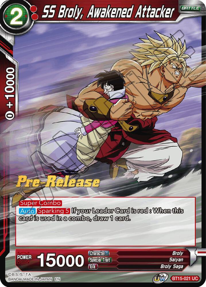 SS Broly, Awakened Attacker BT15-021 card from Saiyan Showdown Pre-Release Cards