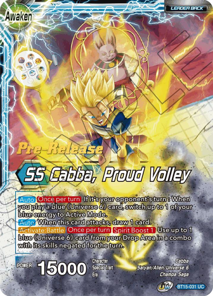 Cabba // SS Cabba, Proud Volley BT15-031 card from Saiyan Showdown Pre-Release Cards