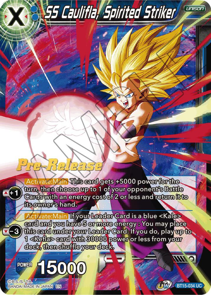 SS Caulifla, Spirited Striker BT15-034 card from Saiyan Showdown Pre-Release Cards