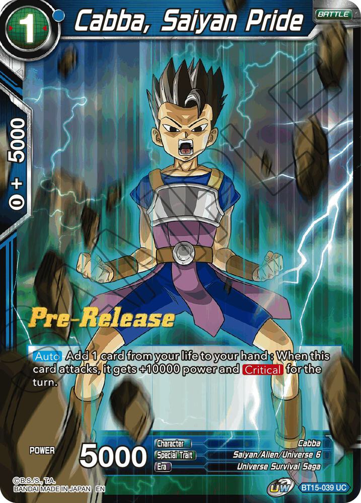Cabba, Saiyan Pride BT15-039 card from Saiyan Showdown Pre-Release Cards