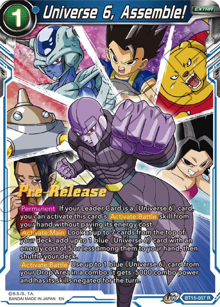 Universe 6, Assemble! BT15-057 card from Saiyan Showdown Pre-Release Cards