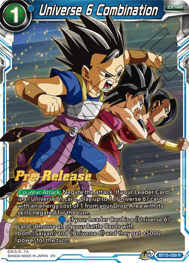 Universe 6 Combination BT15-059 card from Saiyan Showdown Pre-Release Cards