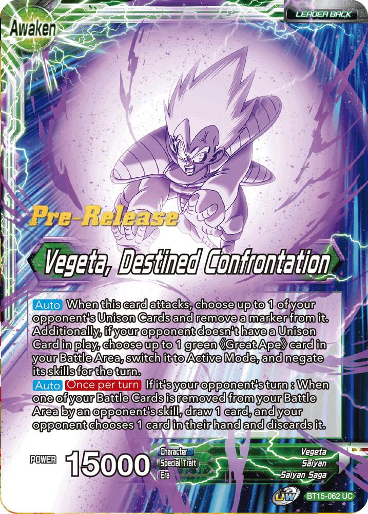 Vegeta // Vegeta, Destined Confrontation BT15-062 card from Saiyan Showdown Pre-Release Cards