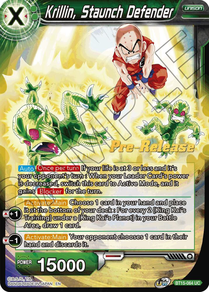 Krillin, Staunch Defender BT15-064 card from Saiyan Showdown Pre-Release Cards